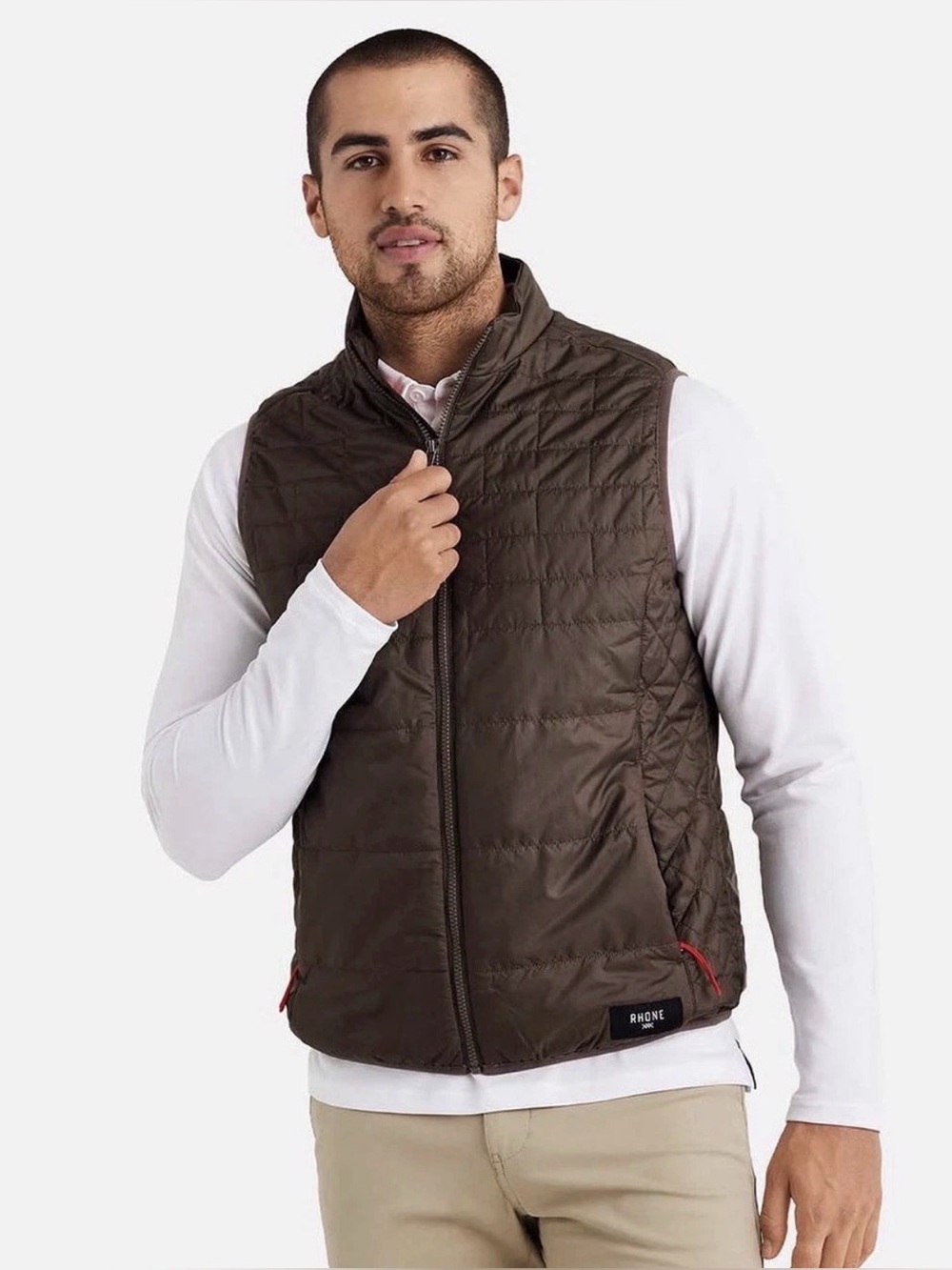 Rhône Quilted Nordic Vest Taupe Brown Size Small NWT Primaloft Insulated